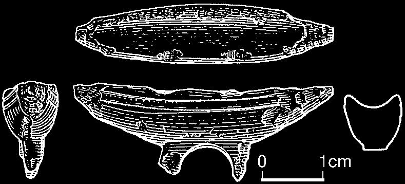 For site references see no. 514. 516. Walton-le-Dale, Lancs L. c. 45 mm. End-looped pestle, with strongly-keeled, blunt knife-like rod and discoidal loop with circular eye.