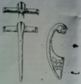 Cloakpins: Before Roman influence on Britain, cloakpins would have been bow shaped fibulae, effectively glorified safety pins in the