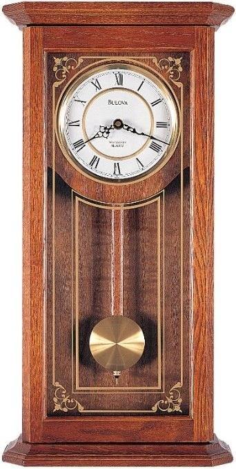 B1909 ABBEVILLE Solid wood case, antique wiped walnut finish. Decorative carved wood accents.