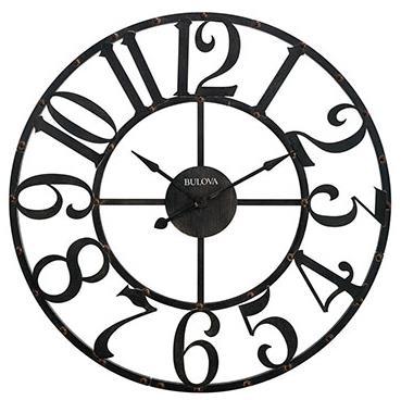 C4821 Gabriel. Oversized metal case, rustic brown finish. Gallery clock with large Arabic numerals. Clock ships disassembled in four pieces.