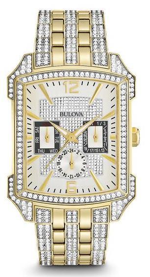98R241 Bulova Ladies Watch White ceramic case with rose gold-tone accents and 17 diamonds individually hand set on bezel and silver-white dial, mother-ofpearl inner dial, date feature, sapphire