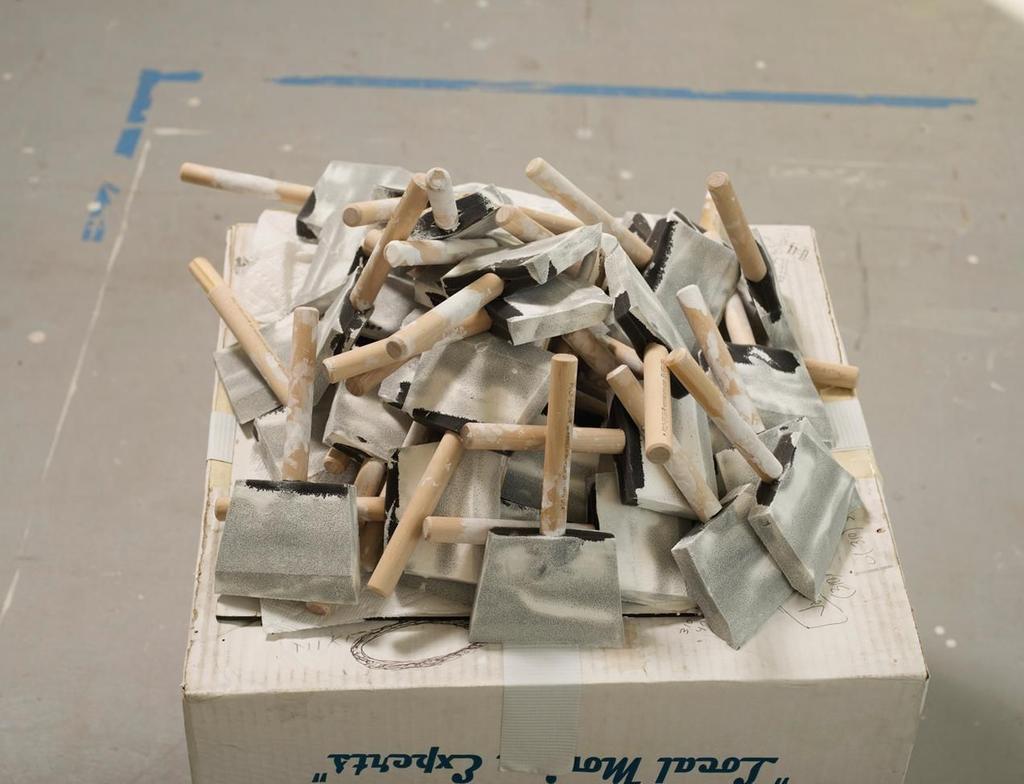 A heap of used foam paintbrushes. PHOTO:CAROLYN DRAKE FOR WSJ. MAGAZINE Despite her mistrust of words, once warmed up Corse will readily relay a few thoughts on a lifetime dedicated to art making.