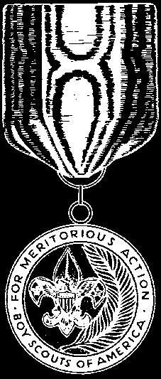 Honor Medal, bar pin, red ribbon, and pendant, awarded to a member of the Boy Scouts of America for saving life (may be awarded with Crossed Palms), above left pocket;