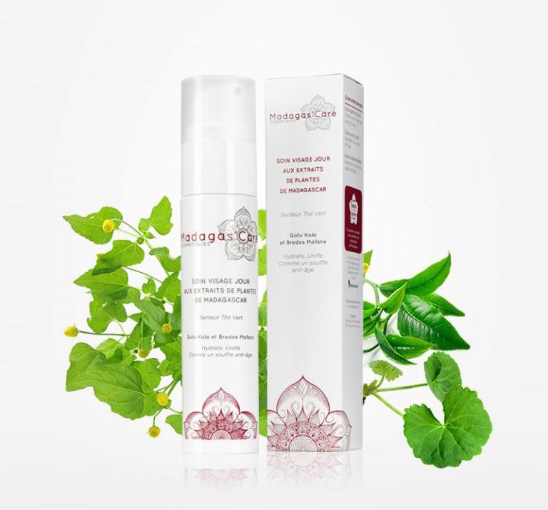 Day Facial Care based on plant extracts from Madagascar Green Tea Fragrance Gotu Kola and Bredes Mafane Hydrating and Unifying for anti-age care
