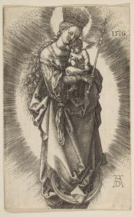 32. Albrecht Dürer Madonna and Child on a Crescent Moon with a Scepter and Starry Crown, 1516 Engraving 4 9/16 x 2