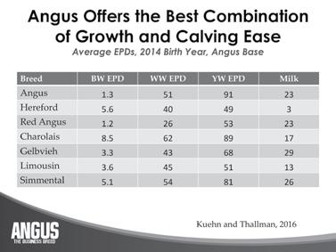 Why Angus? Expected progeny differences (EPDs) are not directly comparable among different breeds of beef cattle.