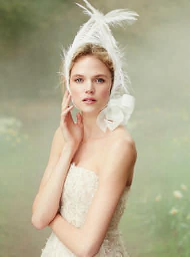 This page: organza and lace dress; feather bonnet,
