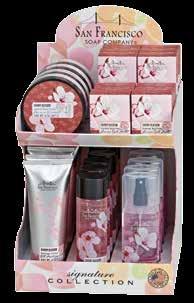 00) cbb2224 CHERRY BLOSSOM 34 piece Personal Care Display Each display contains 6 each of Body Lotion, Body Wash, Body Mist, Bath Soaps, and 4 Body Butters.
