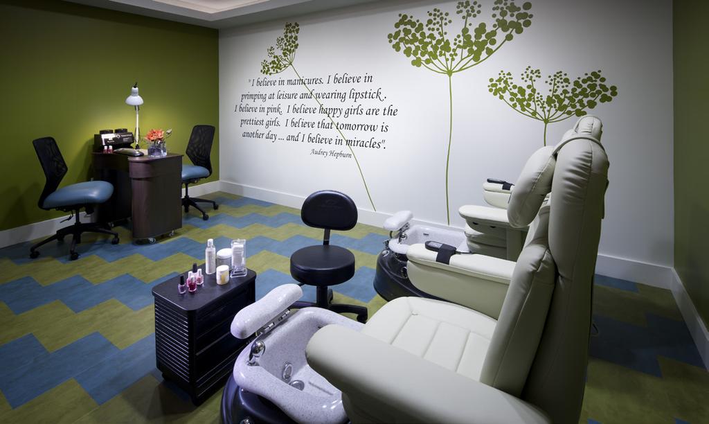 Afterwards, continue to unwind in the Relaxation Room while you sip on a seasonal beverage before completing your visit with a manicure. Approx. 3 hours.