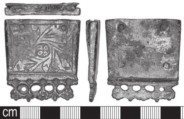 PORTABLE ANTIQUITIES SCHEME 2008 Fig. 8 Strap-end from Martock Medieval strap-end from Martock (SOM- AAC236) a fragment of a light brown textile has been preserved underneath.