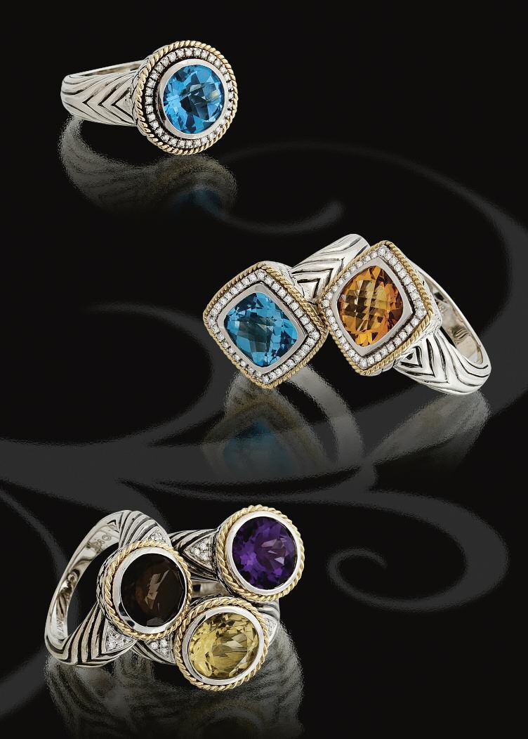 11A Follow Your Passion... 11B 11A ACR91/17 18kt and sterling silver gemstone blue topaz diamond ring* $795.00 11B ACR90/19 18kt and sterling silver gemstone diamond ring* $795.