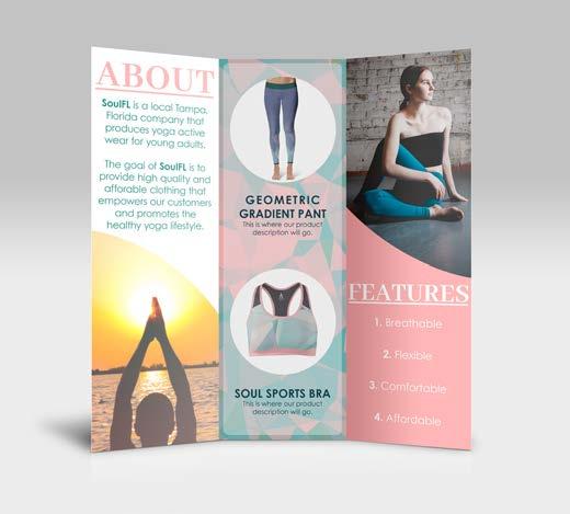 Marketing BROCHURE DIRECT MAIL AD Brochures are created to be given out at yoga classes as well