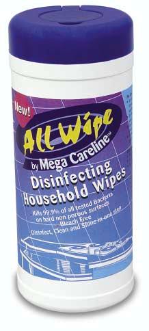 Disinfecting Household Wipes Household AW-5119 40 In the Kitchen: sinks, drain boards, cabinets, stoves, countertops, faucets, refrigerators, appliances and floors.