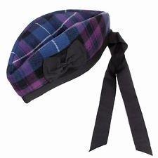 GPC1071hs Honored of Scotland Glengarry Hat Fully lined Cotton ribbon at the back Red pompom on top GPC1071wt Wallace Tartan Glengarry Hat