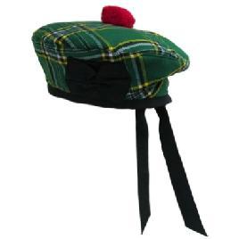 GPC1075IN Irish Balmorals hat Irish tartan Red pompom on top Cotton ribbon at the back GPC1075HS.