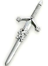 GPC-2021C Rampant Lion Kilt Pin, chrome finish and has a swivel lock pin on the back for security. Measures 4.5 inches (12cm) in length GPC2021G.