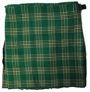 GPC-1069n Scottish Kilt, Irish National Tartan, Hand made, 8 yards on material, 70% wool 30% synthetic wool, weight is 10-12 oz per yard, with leather belts and buckles length hip to bottom size 24" 