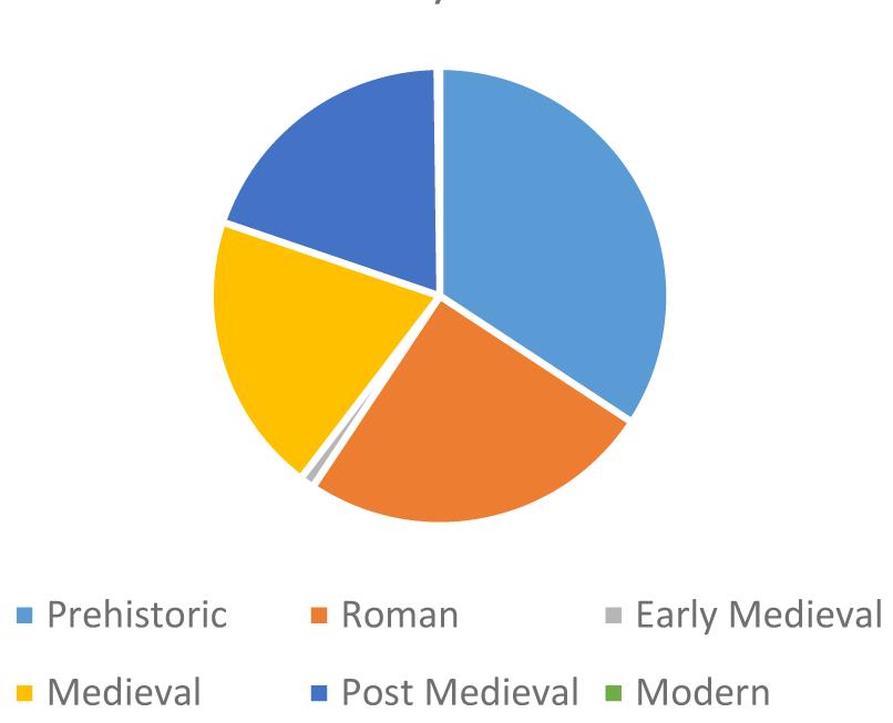 1 Finds by Period The single period most frequently represented (24.9% of finds) through recorded coin and artefact finds was the Roman period (c. A.D.