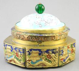 Japanese good quality wireless cloisonne box decorated with koi fish, 5 1/4".