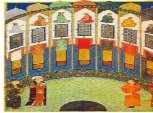27: Bihrām Gur in the hall of seven images, Anthology of Iskander Shīrāz, 1410. Libson, Gulbenkian foundation. 24.13 14.98 cm.