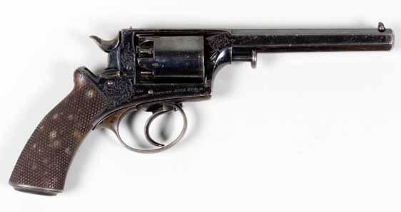 Revolver in very good condition Realised 1,200 Lot 119 121 Adam 54 bore revolver, five shot Adams Patent No 14214K with deluxe engraving, retailed by Richard Jackson,