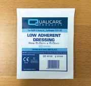 The dressing is the same on both sides, which prevents it being used wrong side down. It consists of two layers of perforated film with an inner absorbent layer.