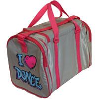 00 I Love Dance Holdall Grey holdall with pink trim and "I love dance" printed at one end. Approx size: W:17" x H:10" Grey 10.