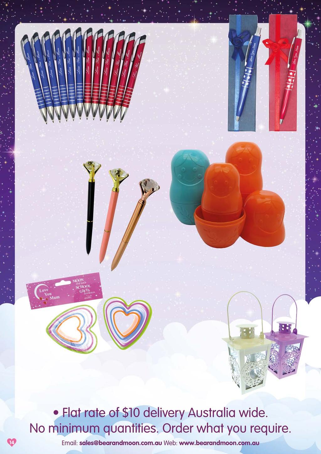$ 1.80 DELUXE PEN MD1981 Love you Mum logo. Matching gift box. 12 PK EXECUTIVE PENS MD1980 Love you Mum logo. Two colours. 0.49c each. Cello bag. $ 5.90 $ 2.00 BLING PEN MD1982 Three colours.
