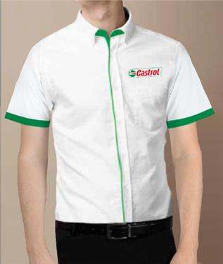 Size: XS-2XL on application CASTROL MANAGER WORKSHOP SHIRT Short sleeve white shirt with green trim  Size: XS-2XL on