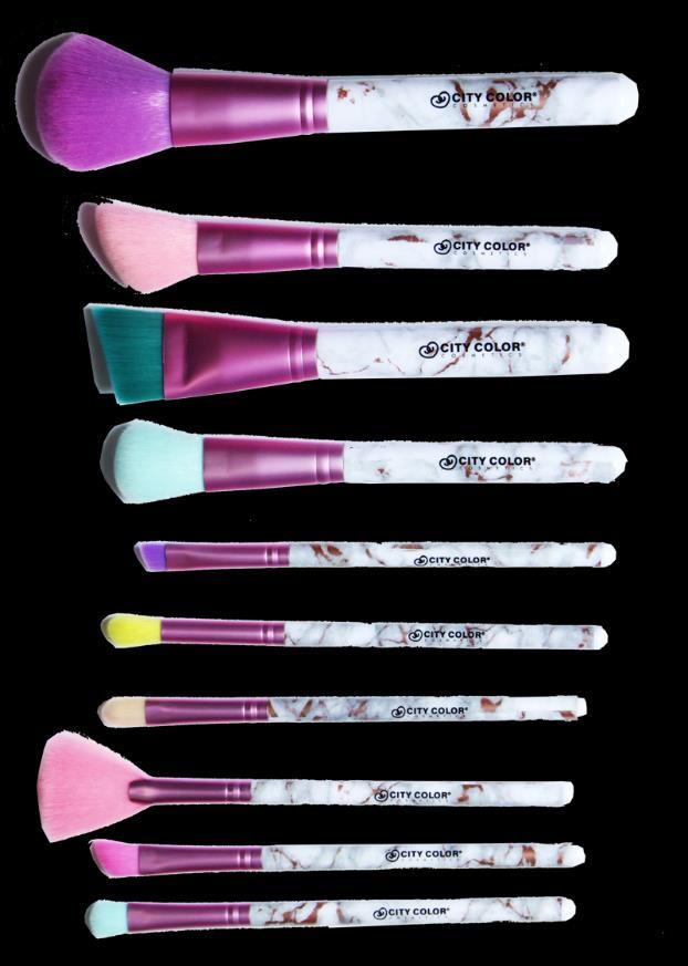 Brush Set (T-0023) This fun 10-piece brush set has a marbled handle, and