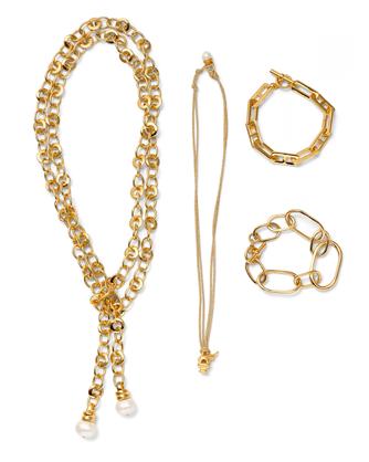 CLASSIC GOLD Spring/Summer 9 Linked lariat with medium pebble pearls BL-LG Baby elephant pendant on golden