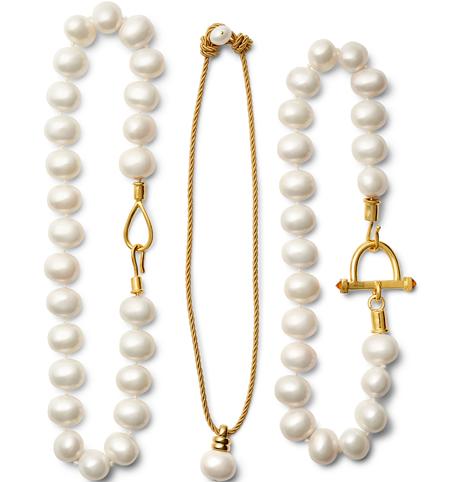 WHITE AND GOLD Spring/Summer 9 Large white pebble pearl lasso and hook necklace 0 LP-PG Twisted cording pendant with large pebble pearl drop (pictured in