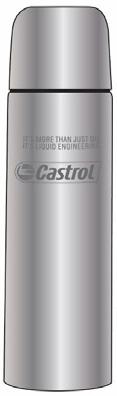 TRAVEL MUG Silver Therm o Mug Castrol logo with statement printed on front
