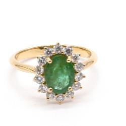 EMERALD DIAMOND JEWELRY Emerald Ring with Diamond- Cluster Ring- Diamond Ring with Green Emerald