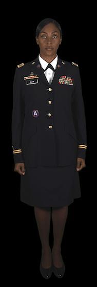 (2) Female - Garrison beret, Army service coat, slacks or skirt, white service shirt (short or long sleeve), black neck