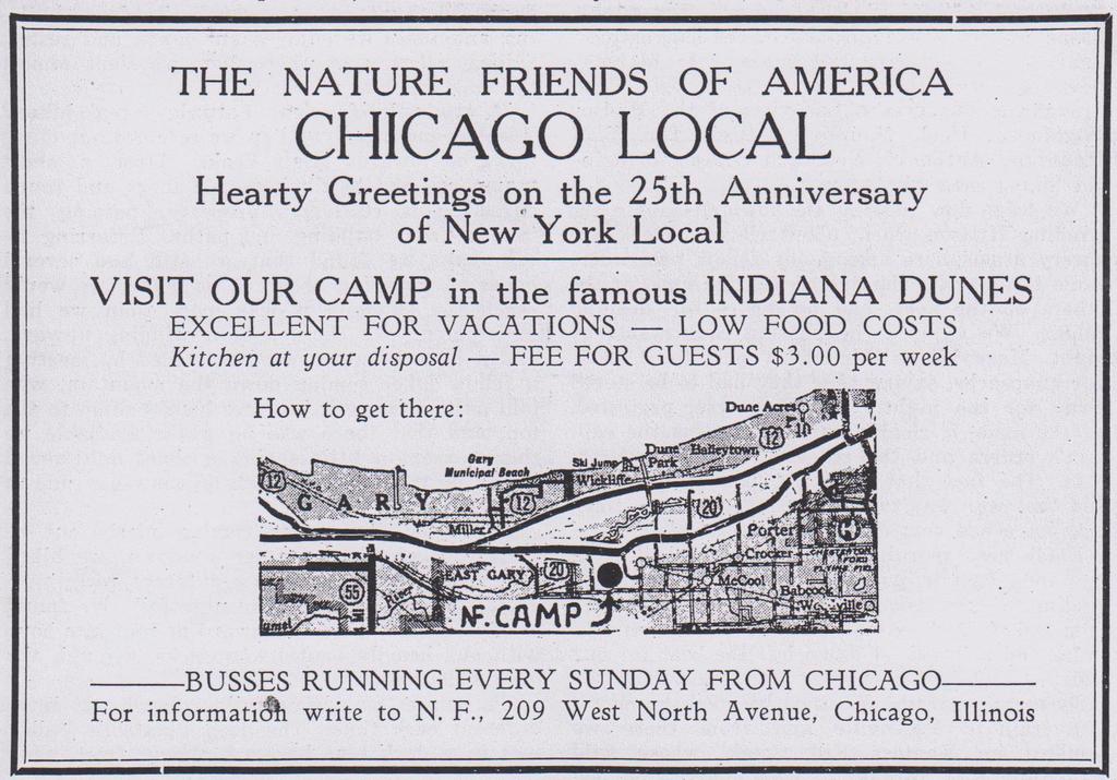 Pictorial History of the Chicago Nature Friends 15 Contexts and additions from American sources A map printed in 1935 in the American members magazine The Nature Friend helps to locate the exact area
