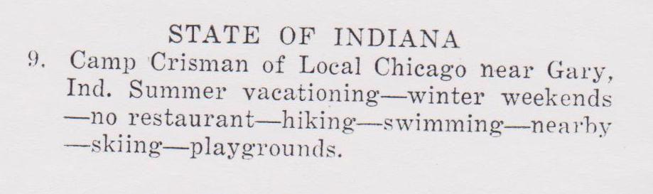 Pictorial History of the Chicago Nature Friends 16 In an international survey published by the Nature Friends Vienna central office in 1929 its name then reads Stade Indiana, and the railroad address