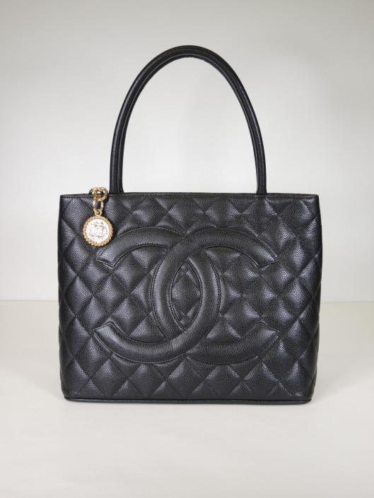 CHANEL Black Quilted Caviar Leather Medallion Tote Retailed for $2400, sold in one day for $1300.