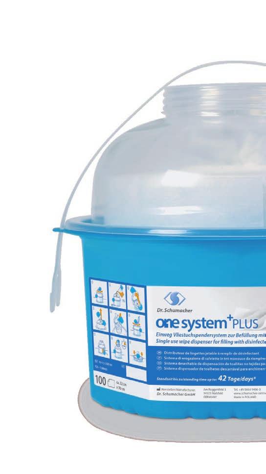 SURFACE DISINFECTION WIPE SYSTEMS SURFACE DISINFECTION WIPE SYSTEMS ONE SYSTEM PLUS Disposable non-woven dispenser system for filling with disinfectant Innovative single use wipe system for