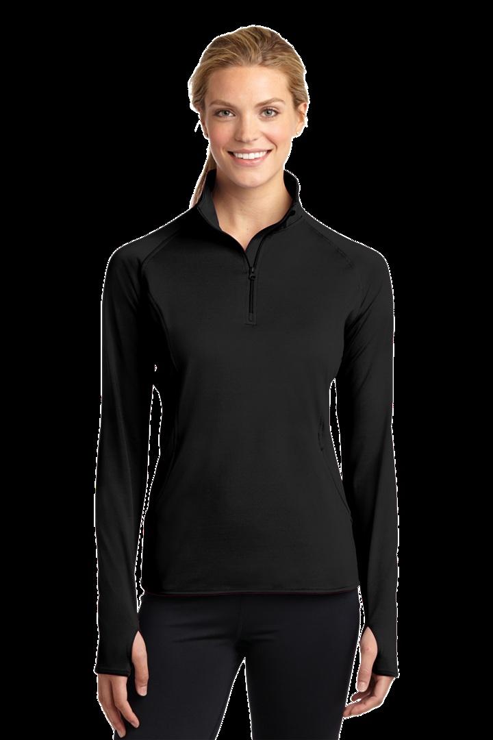 Sport-Tek Ladies Sport-Wick Stretch 1/2-Zip Pullover. LST850 An extremely flexible layer with a soft- brushed backing and moisture control for year- round comfort. 6.