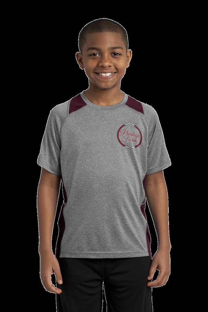 Sport-Tek Youth Heather Colorblock Contender Tee. YST361 Extra color at the neck and sides with exceptional breathability, moisture- wicking performance and value. 3.8- ounce, 100% polyester jersey 3.