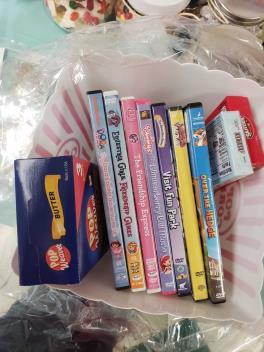 Movie Basket Slightly Used Veggie Tale Movie Collection with Popcorn and Candy: Holiday Double Feature God Made You Special Sweetpea Beauty