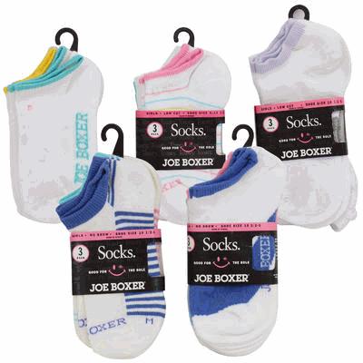 89 3pk JOE BOXER Socks for Kids - Astd Colors and Sizes - Sleeve Card CP/IP: