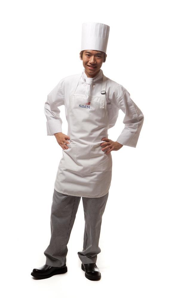 Class G: Culinary/Commercial Baking Attire For both Men and Women: White or black work pants or black-and-white checkered chef s pants*, white chef s jacket, white or black leather work shoes; white