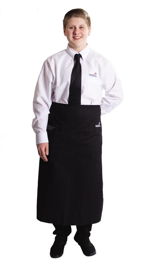 Class H: Restaurant Service For Men: Official SkillsUSA white long-sleeved dress shirt, or long-sleeved plain white collared shirt; black dress slacks with belt; plain black tie with no pattern or