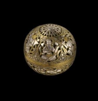Syria, probably late 13th century Incense burner of pierced and engraved brass inlaid with