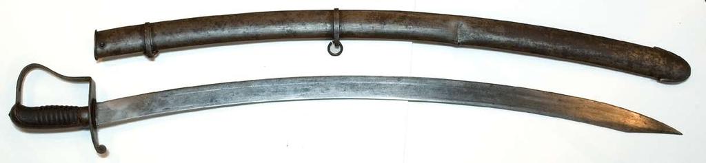 013) Starr Contract Of 1812 Cavalry Saber, 33.75 clip-point blade marked near the ricasso P, L.S. N. Starr U.S. Metal scabbard. Blade with light salt and pepper pitting and sharp markings.