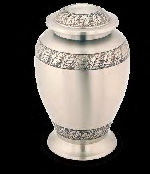 Leaf Band Urns A traditional choice, an engraved band of leaves circles the urn. Solid brass. Pewter Leaves E MRG-102 10.