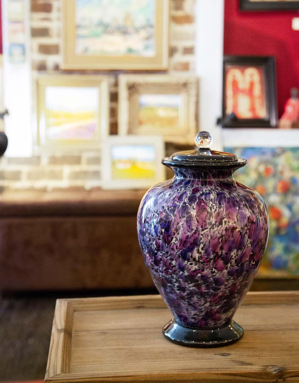 Artistic urns One-of-a-kind glass urns are hand-blown with masterful artistry.