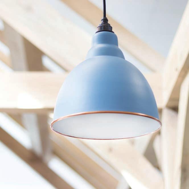 49507 THE BRINDLEY PENDANT IN ACCENT COLOURS Smooth white gloss interior with a choice of four matt exterior colours.